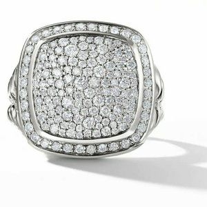 David Yurman Sterling Silver Albion 14mm Diamond Ring Size 6.75 MSRP $3,150
